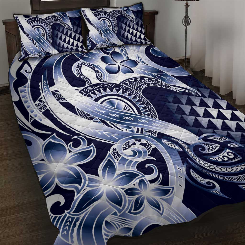 Aloha Blue Tribal Honu Tattoo Quilt Bed Set LT9 Blue - Polynesian Pride