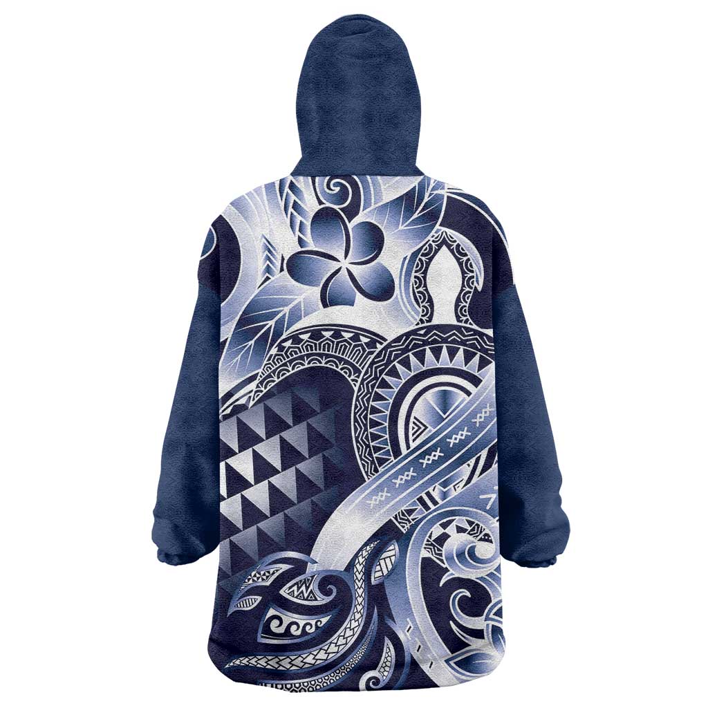 Aloha Blue Tribal Honu Tattoo Wearable Blanket Hoodie LT9 - Polynesian Pride