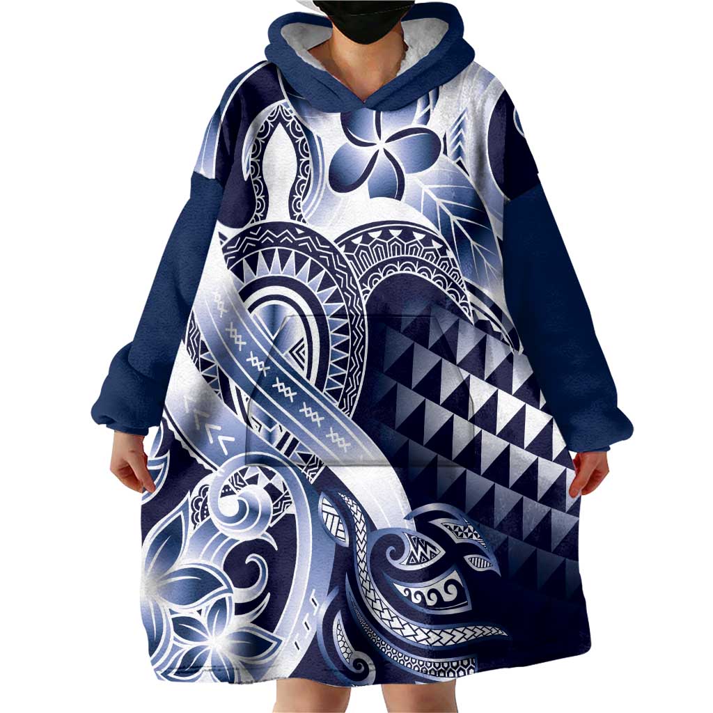 Aloha Blue Tribal Honu Tattoo Wearable Blanket Hoodie LT9 - Polynesian Pride
