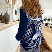 Aloha Blue Tribal Honu Tattoo Women Casual Shirt LT9 - Polynesian Pride