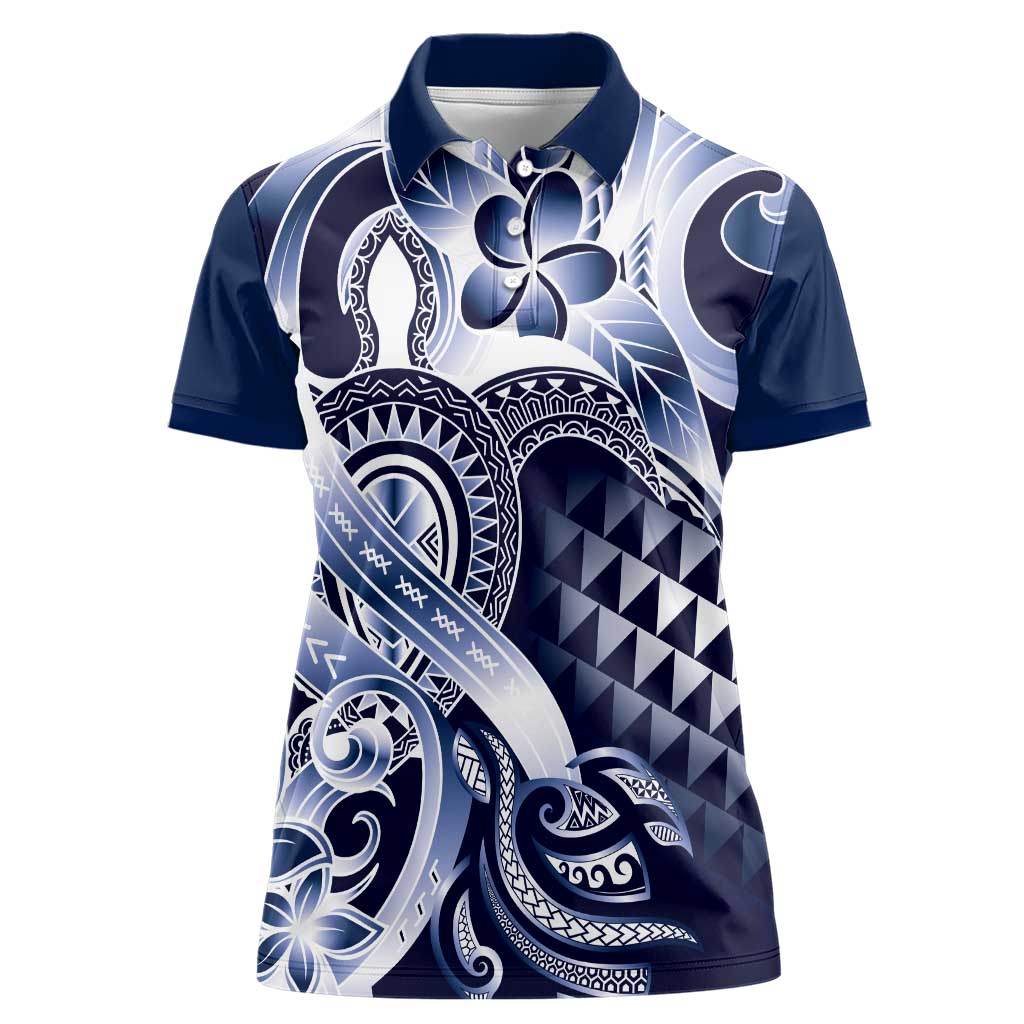 Aloha Blue Tribal Honu Tattoo Women Polo Shirt LT9 Female Blue - Polynesian Pride