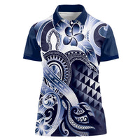 Aloha Blue Tribal Honu Tattoo Women Polo Shirt LT9 Female Blue - Polynesian Pride
