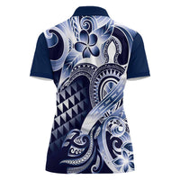 Aloha Blue Tribal Honu Tattoo Women Polo Shirt LT9 - Polynesian Pride