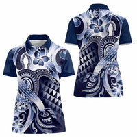 Aloha Blue Tribal Honu Tattoo Women Polo Shirt LT9 - Polynesian Pride