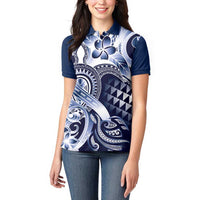 Aloha Blue Tribal Honu Tattoo Women Polo Shirt LT9 - Polynesian Pride