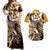 Aloha Gold Tribal Honu Tattoo Couples Matching Off Shoulder Maxi Dress and Hawaiian Shirt