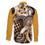 Aloha Gold Tribal Honu Tattoo Family Matching Off The Shoulder Long Sleeve Dress and Hawaiian Shirt