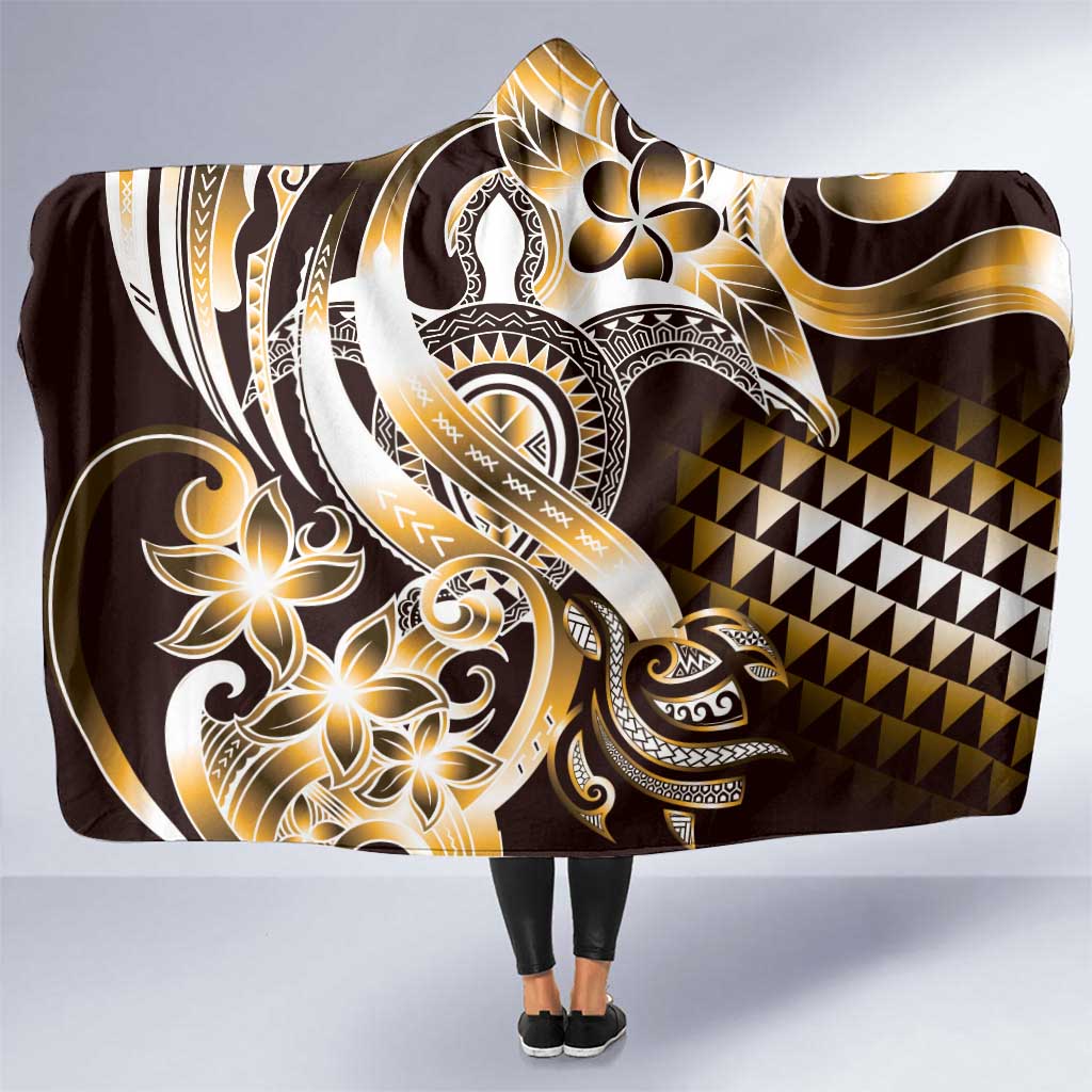 Aloha Gold Tribal Honu Tattoo Hooded Blanket LT9 One Size Gold - Polynesian Pride