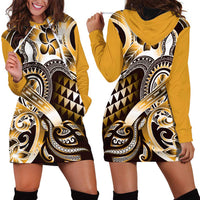 Aloha Gold Tribal Honu Tattoo Hoodie Dress LT9 - Polynesian Pride