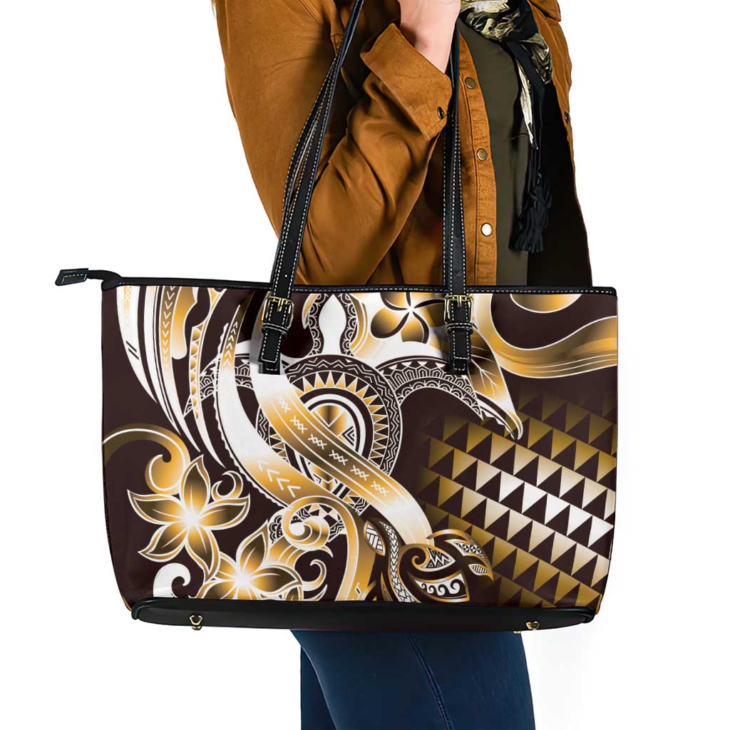 Aloha Gold Tribal Honu Tattoo Leather Tote Bag LT9 - Polynesian Pride