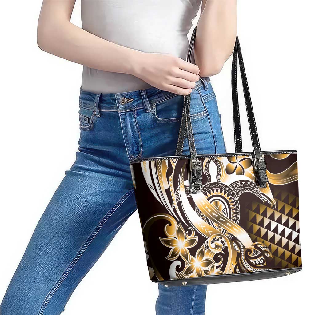 Aloha Gold Tribal Honu Tattoo Leather Tote Bag LT9 - Polynesian Pride