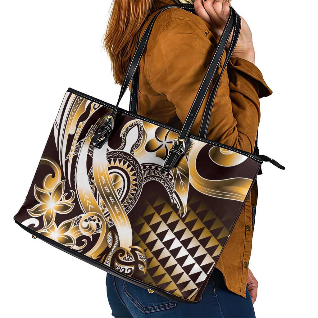 Aloha Gold Tribal Honu Tattoo Leather Tote Bag LT9 - Polynesian Pride
