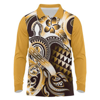 Aloha Gold Tribal Honu Tattoo Long Sleeve Polo Shirt LT9 Gold - Polynesian Pride