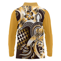 Aloha Gold Tribal Honu Tattoo Long Sleeve Polo Shirt LT9 - Polynesian Pride