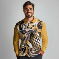 Aloha Gold Tribal Honu Tattoo Long Sleeve Polo Shirt LT9 - Polynesian Pride