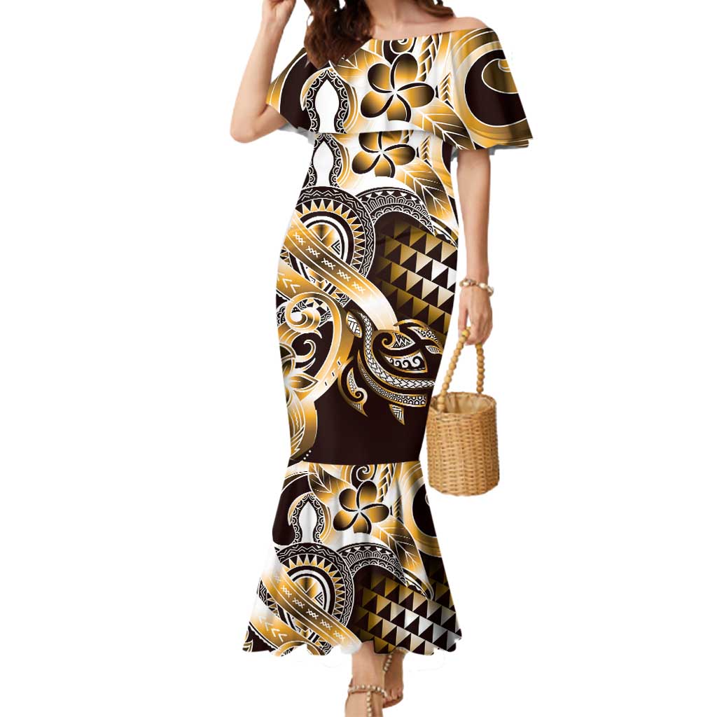 Aloha Gold Tribal Honu Tattoo Mermaid Dress LT9 Women Gold - Polynesian Pride