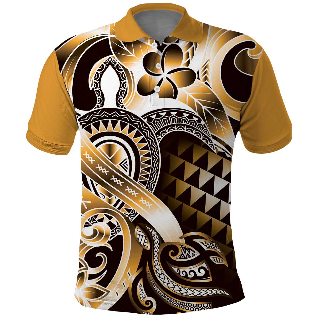 Aloha Gold Tribal Honu Tattoo Polo Shirt LT9 Gold - Polynesian Pride