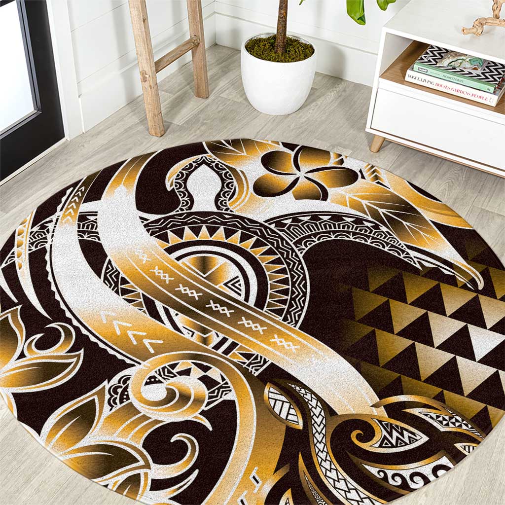 Aloha Gold Tribal Honu Tattoo Round Carpet LT9 Gold - Polynesian Pride