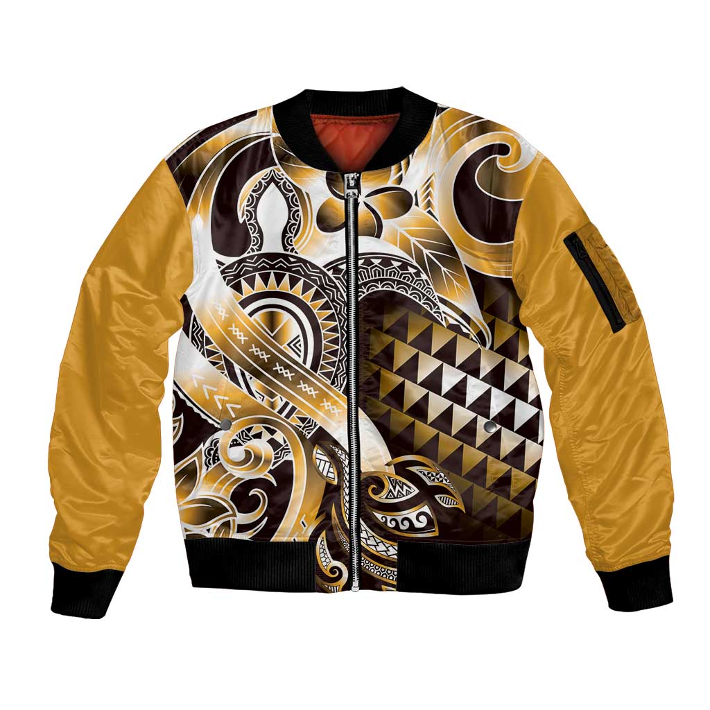 Aloha Gold Tribal Honu Tattoo Sleeve Zip Bomber Jacket LT9 Unisex Gold - Polynesian Pride
