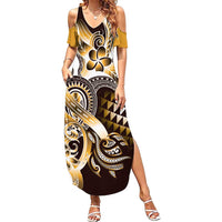 Aloha Gold Tribal Honu Tattoo Summer Maxi Dress LT9 Women Gold - Polynesian Pride