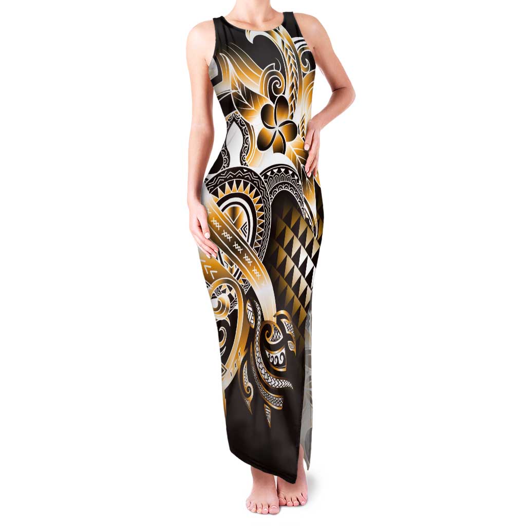 Aloha Gold Tribal Honu Tattoo Tank Maxi Dress LT9 Women Gold - Polynesian Pride