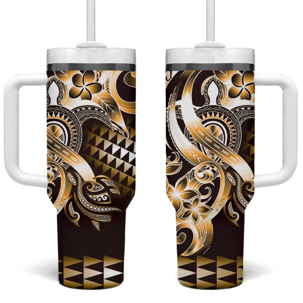 Aloha Gold Tribal Honu Tattoo Tumbler With Handle LT9 One Size: 40 oz Gold - Polynesian Pride