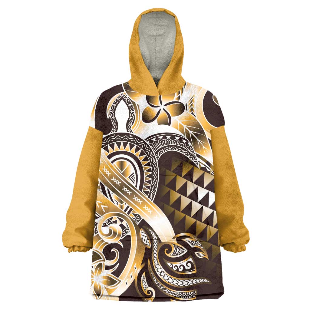Aloha Gold Tribal Honu Tattoo Wearable Blanket Hoodie LT9 One Size Gold - Polynesian Pride