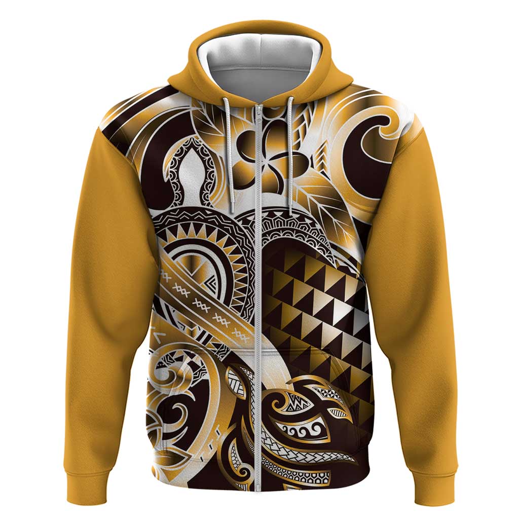 Aloha Gold Tribal Honu Tattoo Zip Hoodie LT9 Zip Hoodie Gold - Polynesian Pride