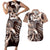 Aloha Mocha Mousse Tribal Honu Tattoo Couples Matching Short Sleeve Bodycon Dress and Hawaiian Shirt