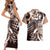 Aloha Mocha Mousse Tribal Honu Tattoo Couples Matching Short Sleeve Bodycon Dress and Hawaiian Shirt