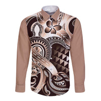 Aloha Mocha Mousse Tribal Honu Tattoo Long Sleeve Button Shirt LT9 Unisex Mocha Mousse - Polynesian Pride