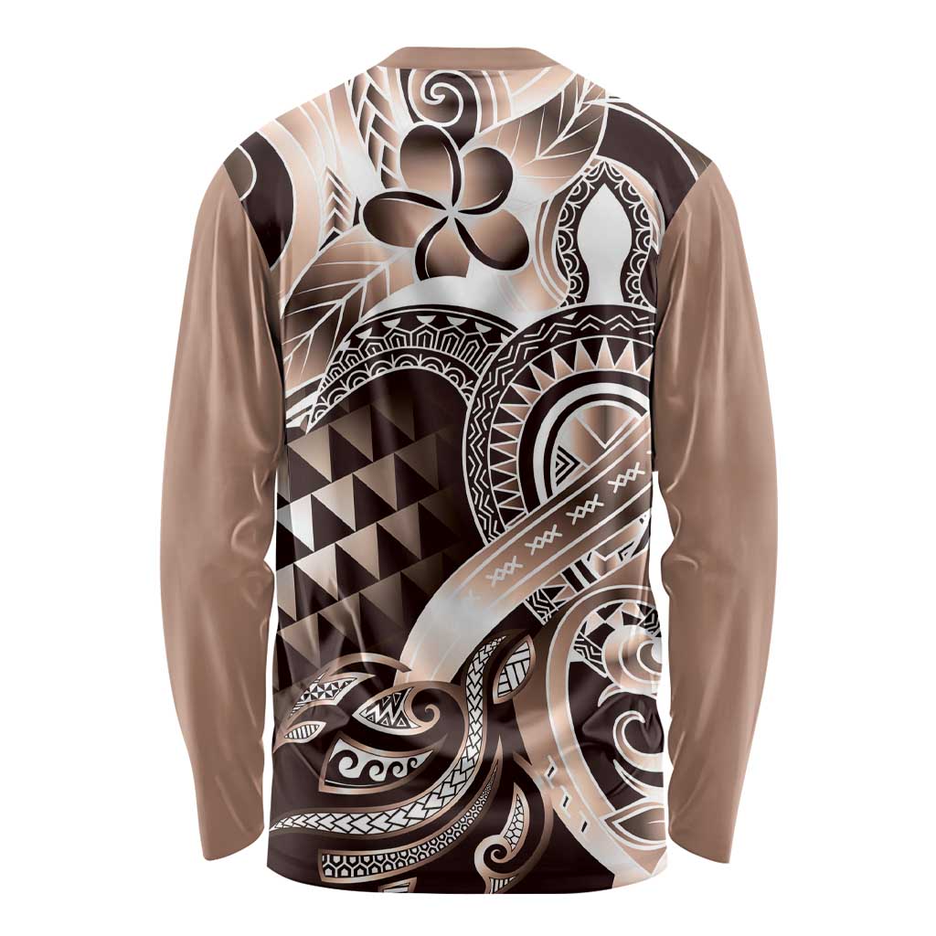 Aloha Mocha Mousse Tribal Honu Tattoo Long Sleeve Shirt LT9 - Polynesian Pride