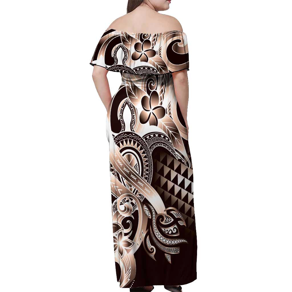 Aloha Mocha Mousse Tribal Honu Tattoo Off Shoulder Maxi Dress LT9 - Polynesian Pride