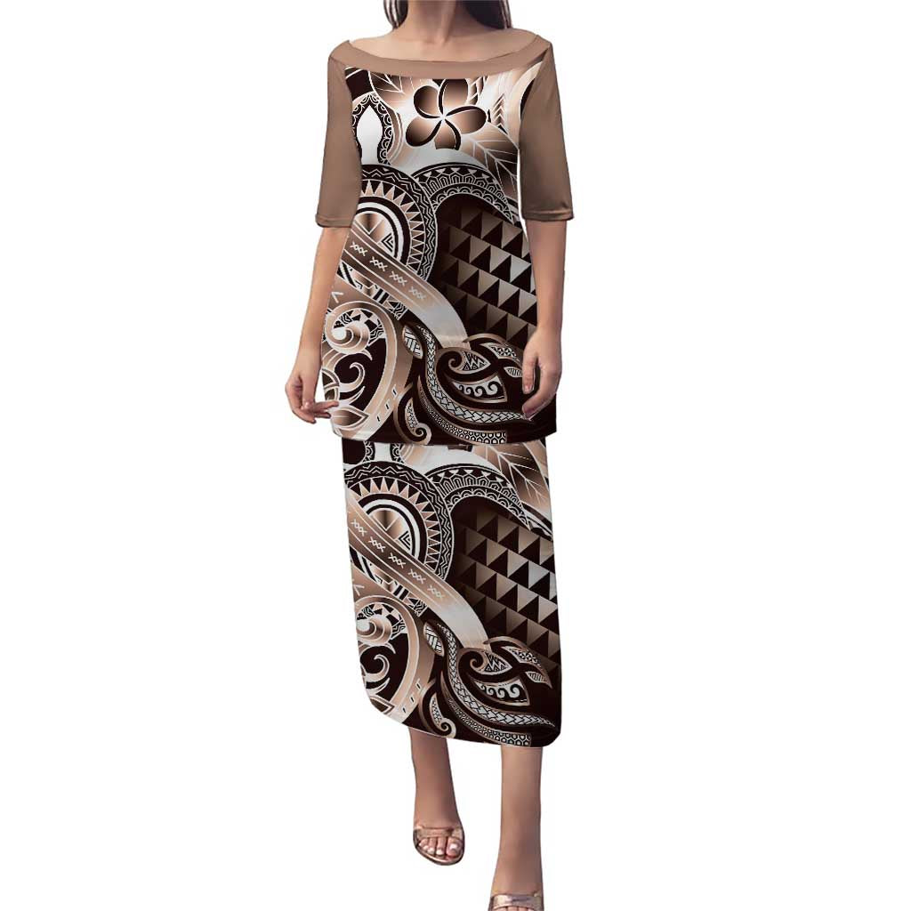 Aloha Mocha Mousse Tribal Honu Tattoo Puletasi LT9 Long Dress Mocha Mousse - Polynesian Pride
