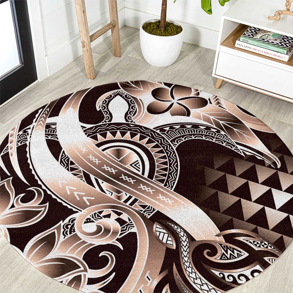 Aloha Mocha Mousse Tribal Honu Tattoo Round Carpet LT9 Mocha Mousse - Polynesian Pride