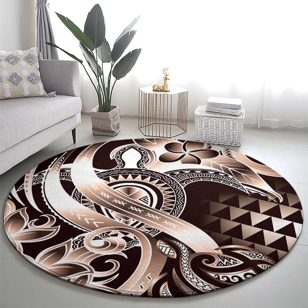 Aloha Mocha Mousse Tribal Honu Tattoo Round Carpet LT9 - Polynesian Pride