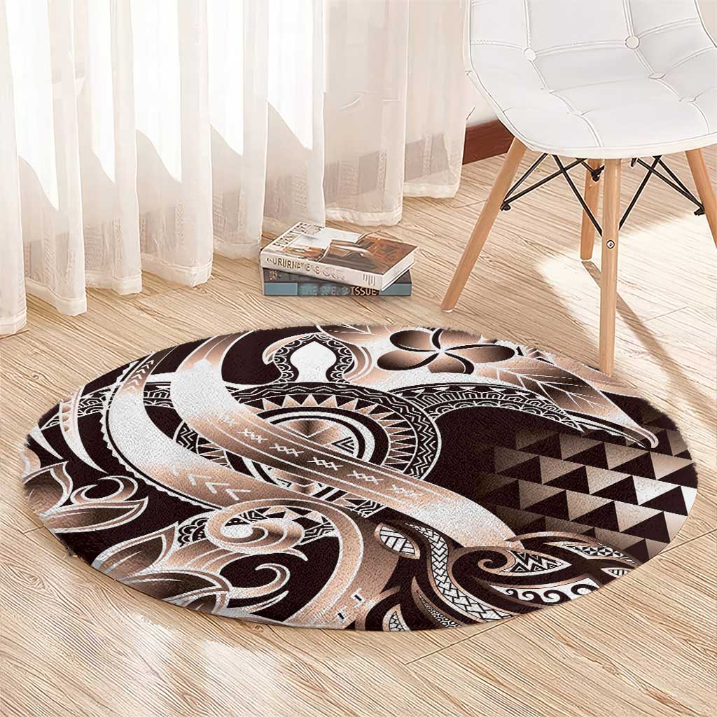 Aloha Mocha Mousse Tribal Honu Tattoo Round Carpet LT9 - Polynesian Pride