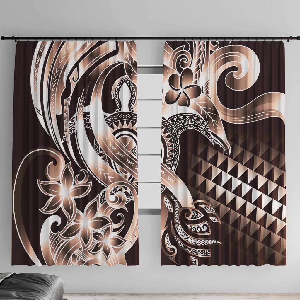 Aloha Mocha Mousse Tribal Honu Tattoo Window Curtain LT9 With Hooks Mocha Mousse - Polynesian Pride