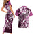 Aloha Pink Tribal Honu Tattoo Couples Matching Short Sleeve Bodycon Dress and Hawaiian Shirt