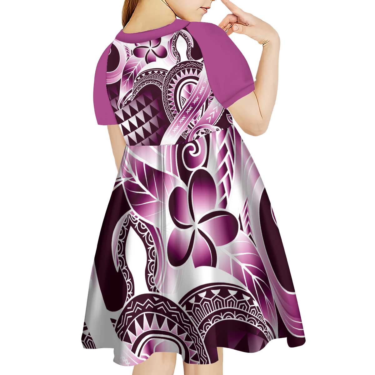 Aloha Pink Tribal Honu Tattoo Kid Short Sleeve Dress LT9 - Polynesian Pride