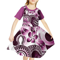 Aloha Pink Tribal Honu Tattoo Kid Short Sleeve Dress LT9 - Polynesian Pride