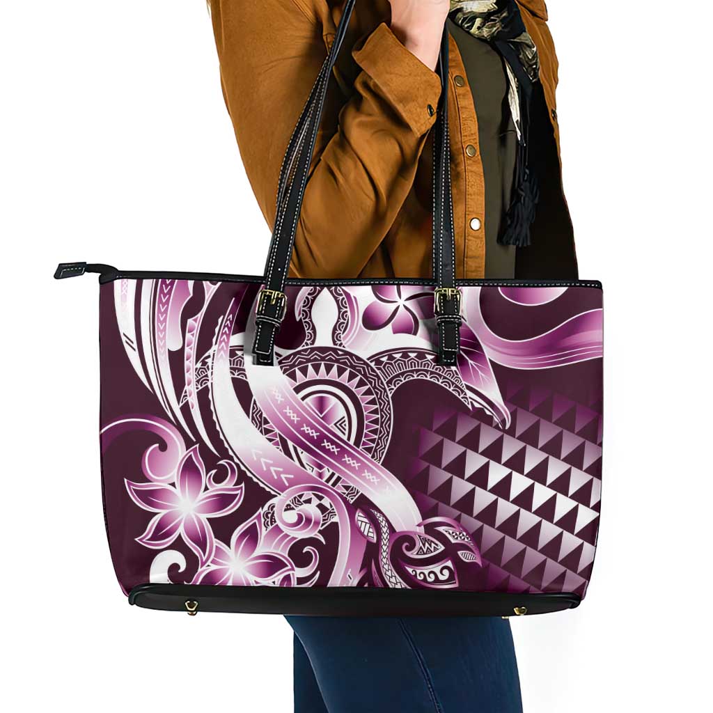 Aloha Pink Tribal Honu Tattoo Leather Tote Bag LT9 - Polynesian Pride