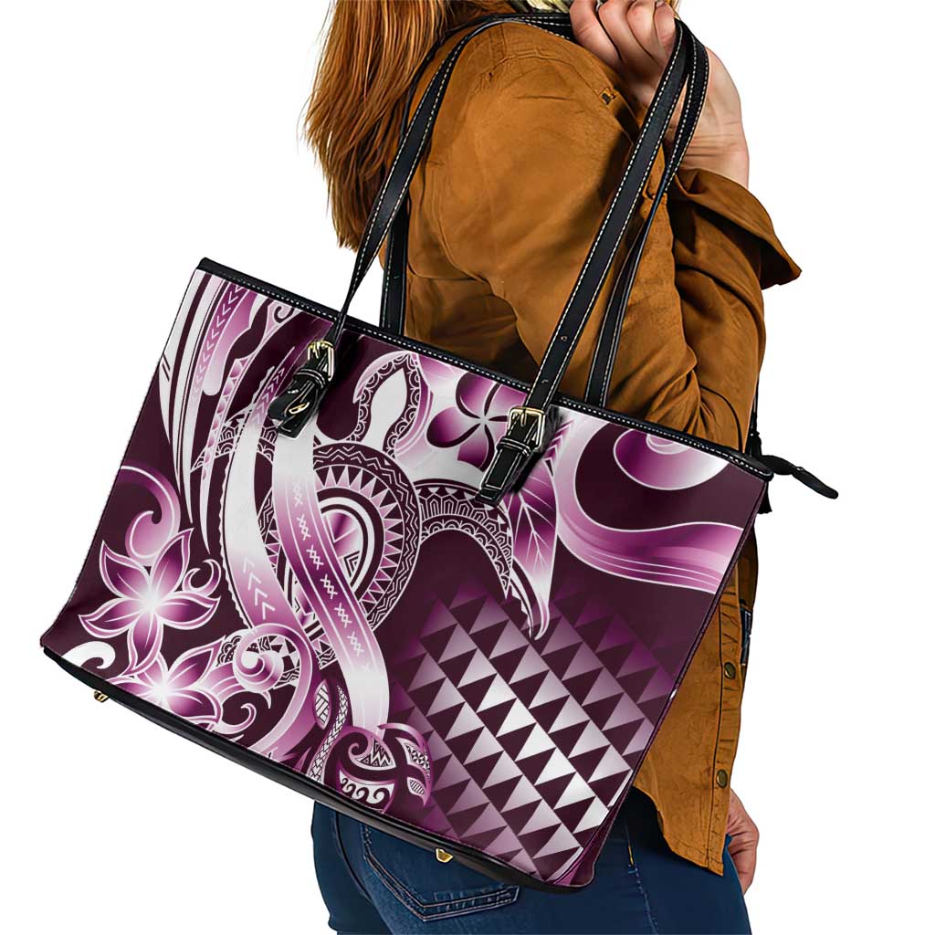 Aloha Pink Tribal Honu Tattoo Leather Tote Bag LT9 - Polynesian Pride