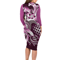Aloha Pink Tribal Honu Tattoo Long Sleeve Bodycon Dress LT9 - Polynesian Pride