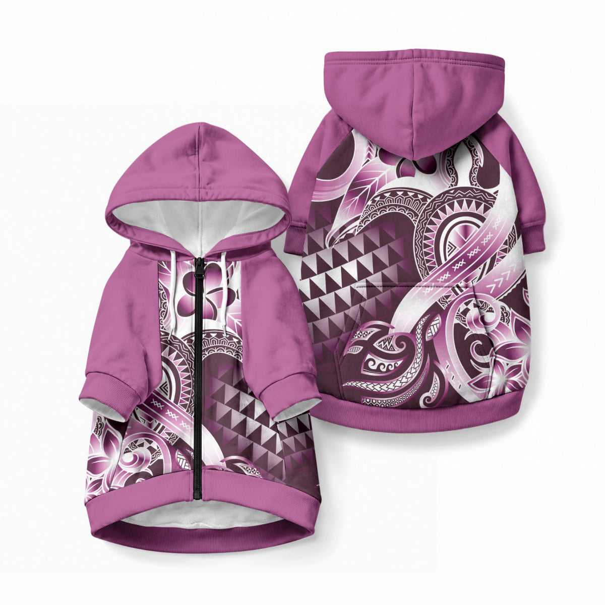 Aloha Pink Tribal Honu Tattoo Pet Hoodie LT9 Zip-up Pink - Polynesian Pride
