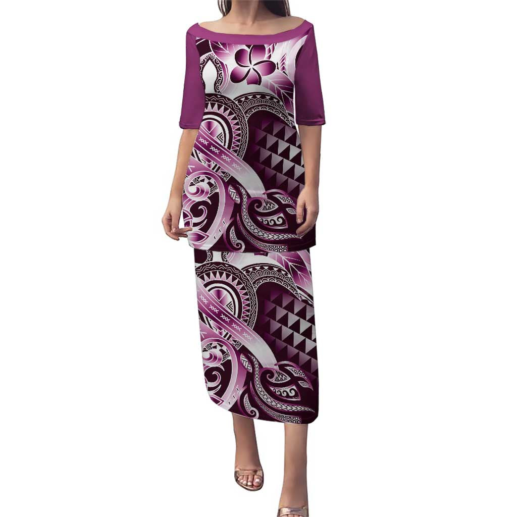 Aloha Pink Tribal Honu Tattoo Puletasi LT9 Long Dress Pink - Polynesian Pride