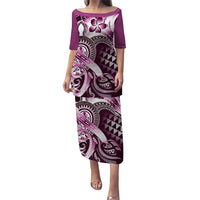 Aloha Pink Tribal Honu Tattoo Puletasi LT9 Long Dress Pink - Polynesian Pride