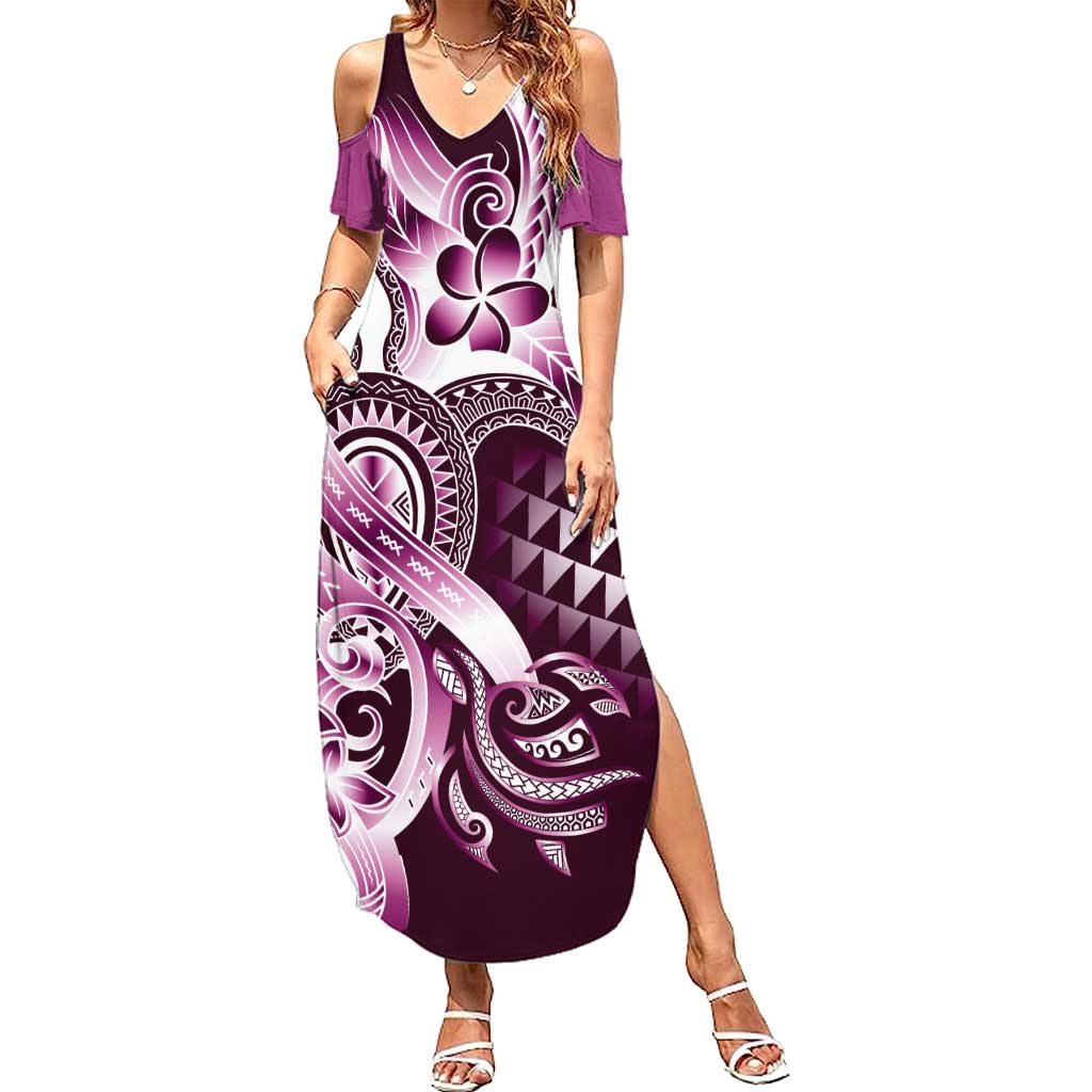 Aloha Pink Tribal Honu Tattoo Summer Maxi Dress LT9 Women Pink - Polynesian Pride