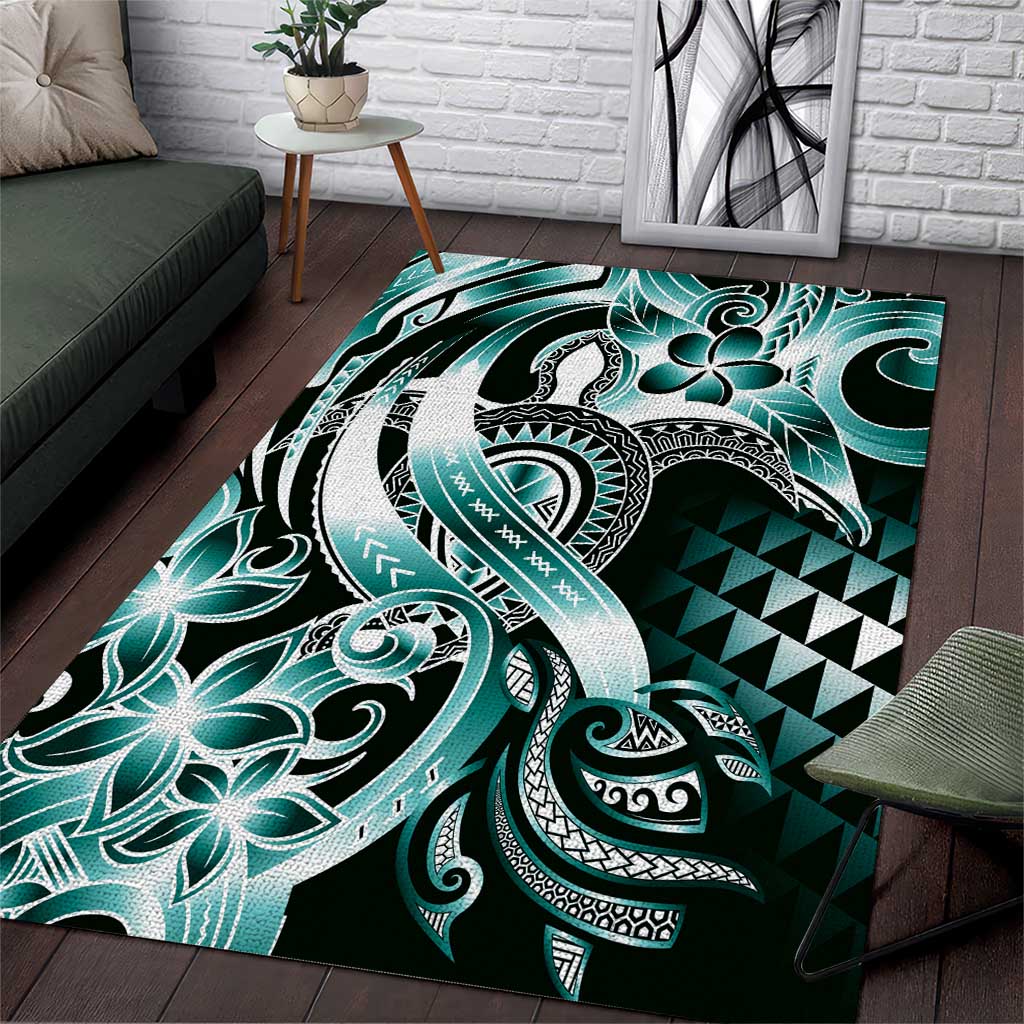 Aloha Turquoise Tribal Honu Tattoo Area Rug