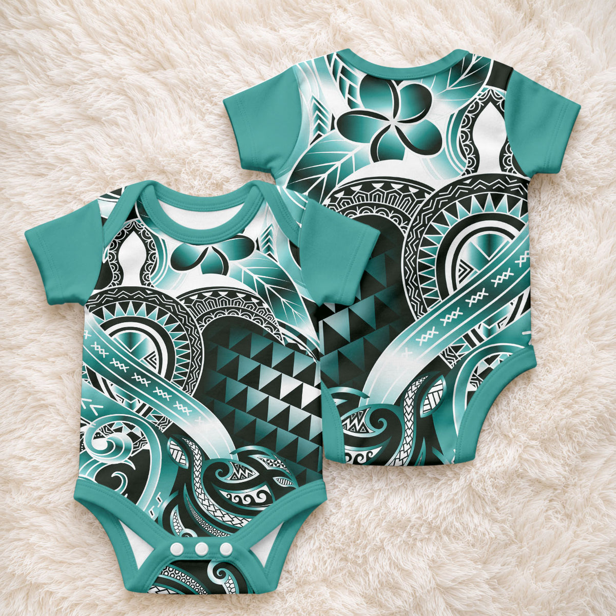 Aloha Turquoise Tribal Honu Tattoo Baby Onesie LT9 - Polynesian Pride